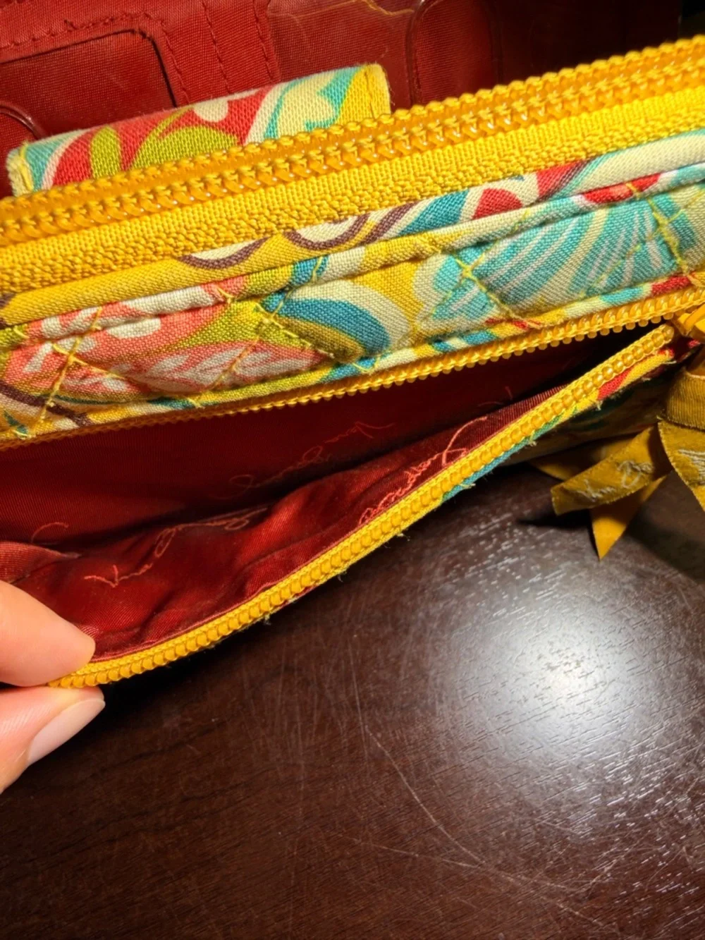 Vera Bradley Yellow Turquoise Brown Floral Quilted Turn-Lock Wallet - Picture 7 of 9